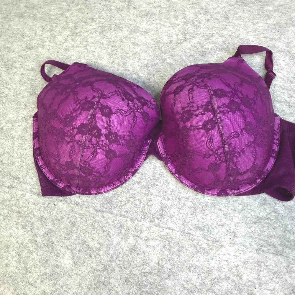 Victoria's Secret Lined Perfect Coverage‎ Purple Floral Lace Bra 38DD Underwire